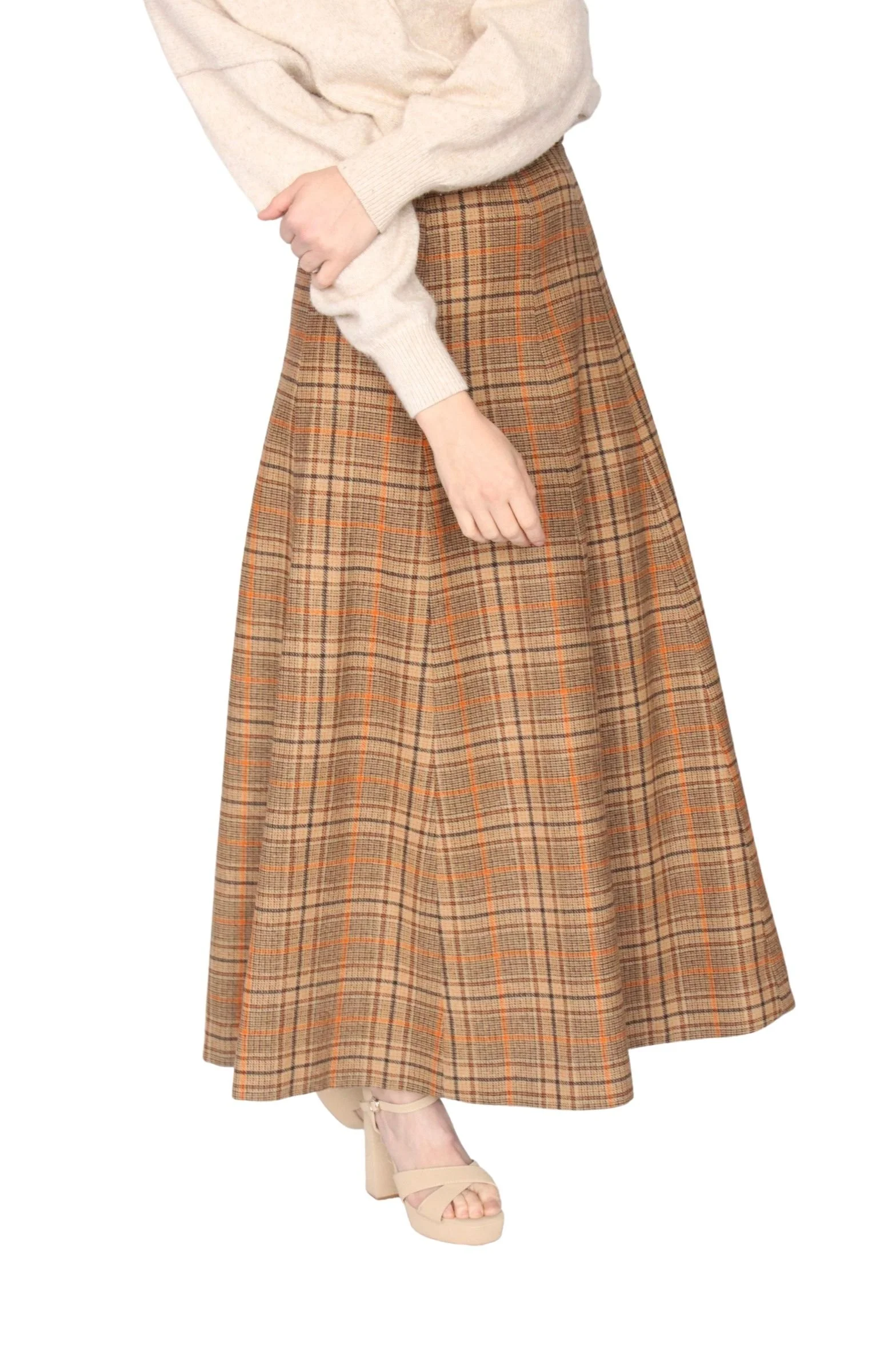 Vintage 1970s Brown Plaid Wool Maxi Skirt FLAPPERS TO FRINGE VINTAGE